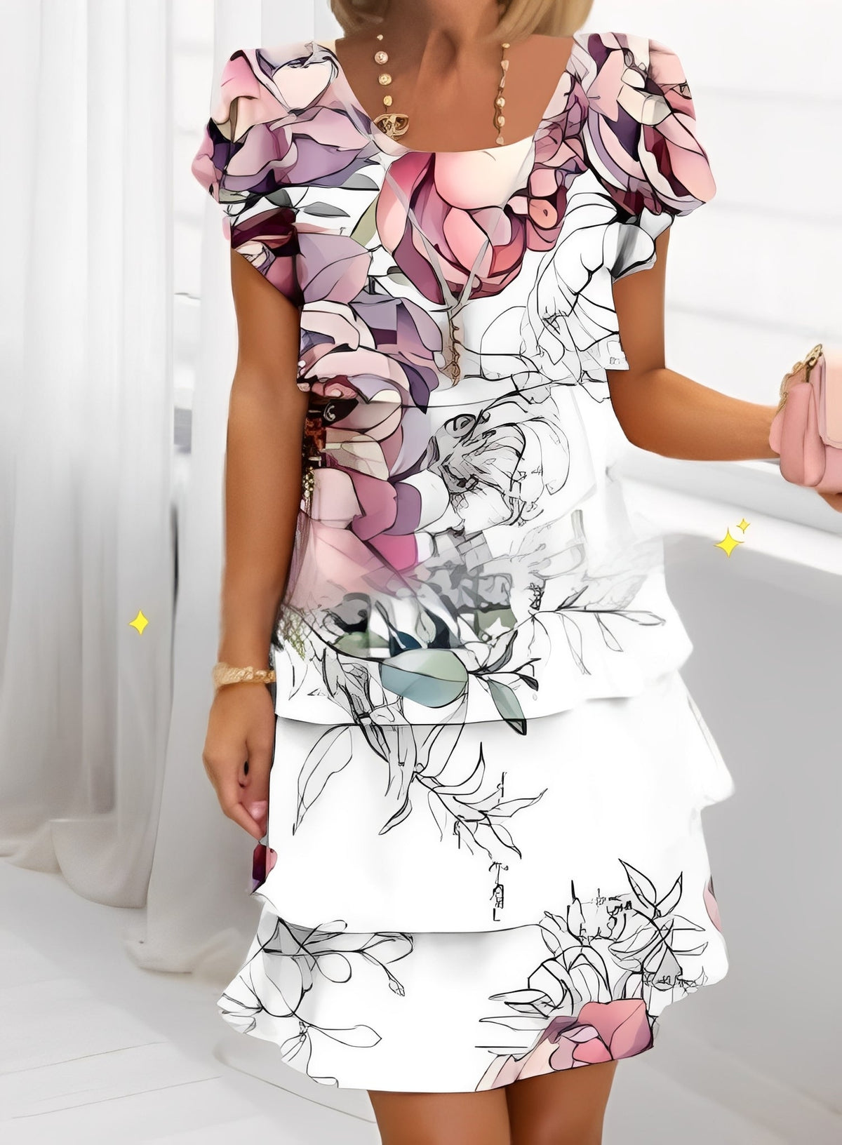Caroline - Elegantes Damen-Rüschenkleid mit kurzen Ärmeln