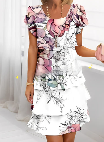 Caroline - Elegantes Damen-Rüschenkleid mit kurzen Ärmeln