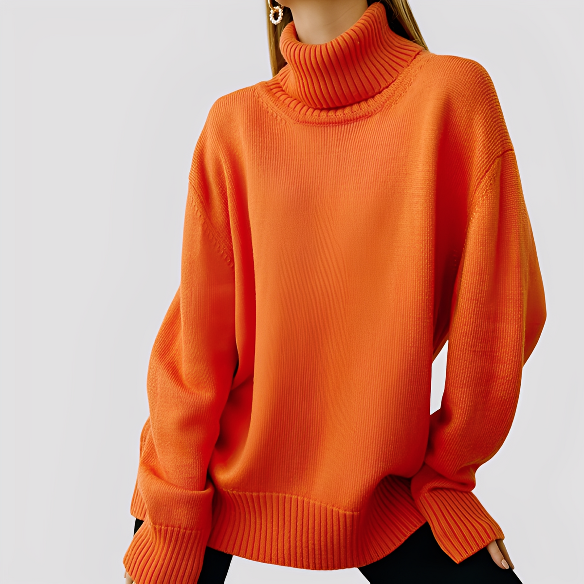 Nylah - Einfacher, übergroßer Damen-Rollkragenpullover