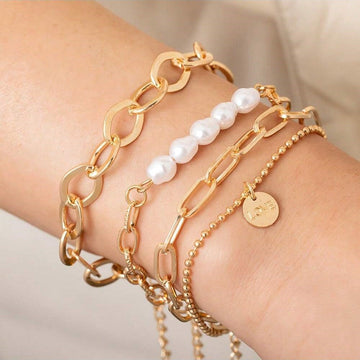 3-teiliges Set mit goldenen Perlenarmbändern - großes Kettenset