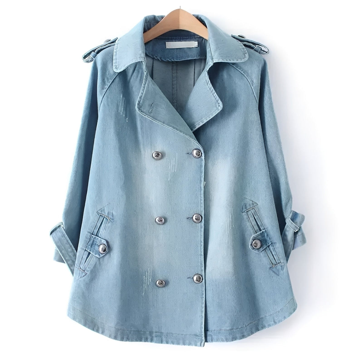 Faye - Eleganter Cape-Mantel im Denim-Look