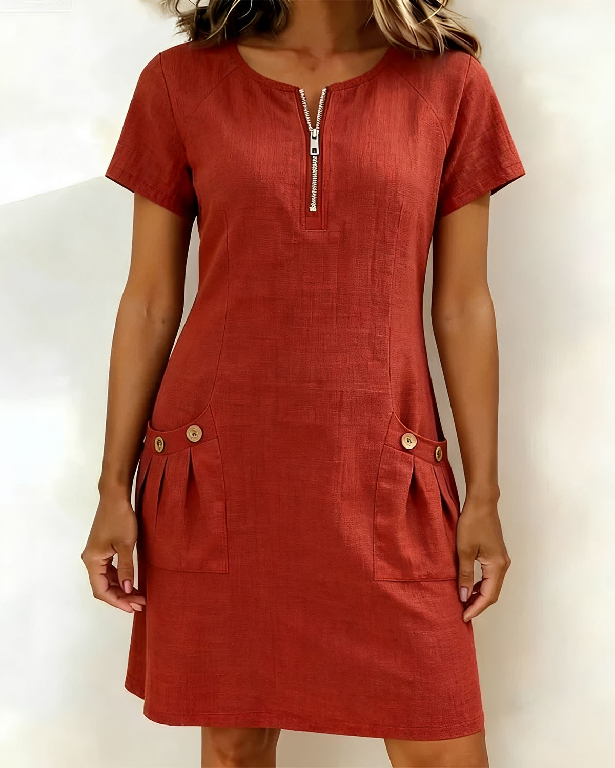 Leola - Stilvolles Mini-Kleid mit halbem Reißverschluss