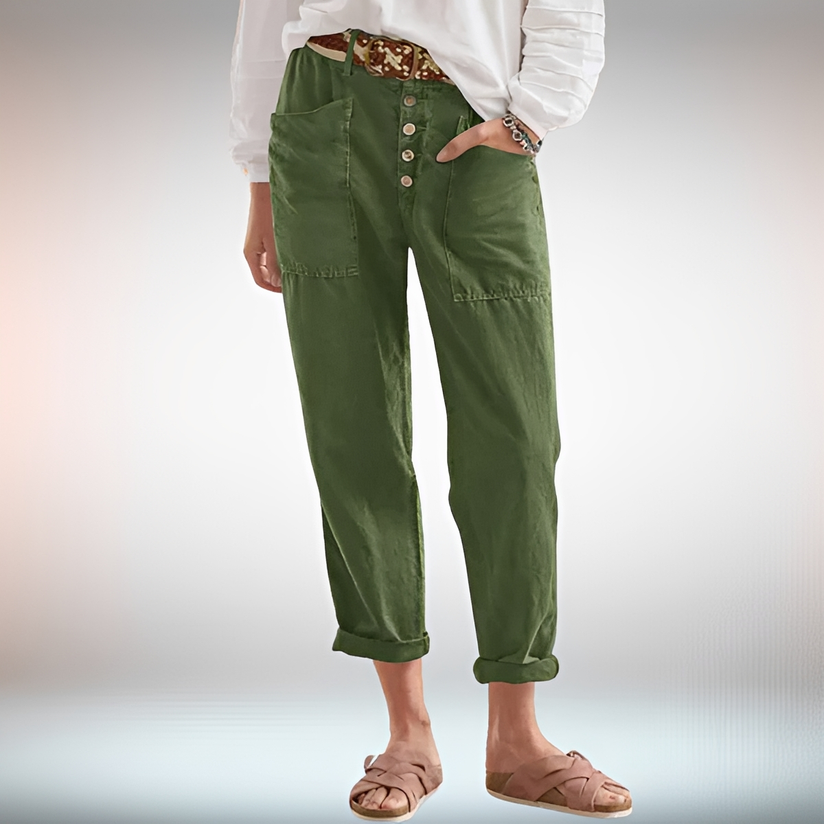Rhonwen - Elegante, locker geschnittene Hose mit Knopfdetails