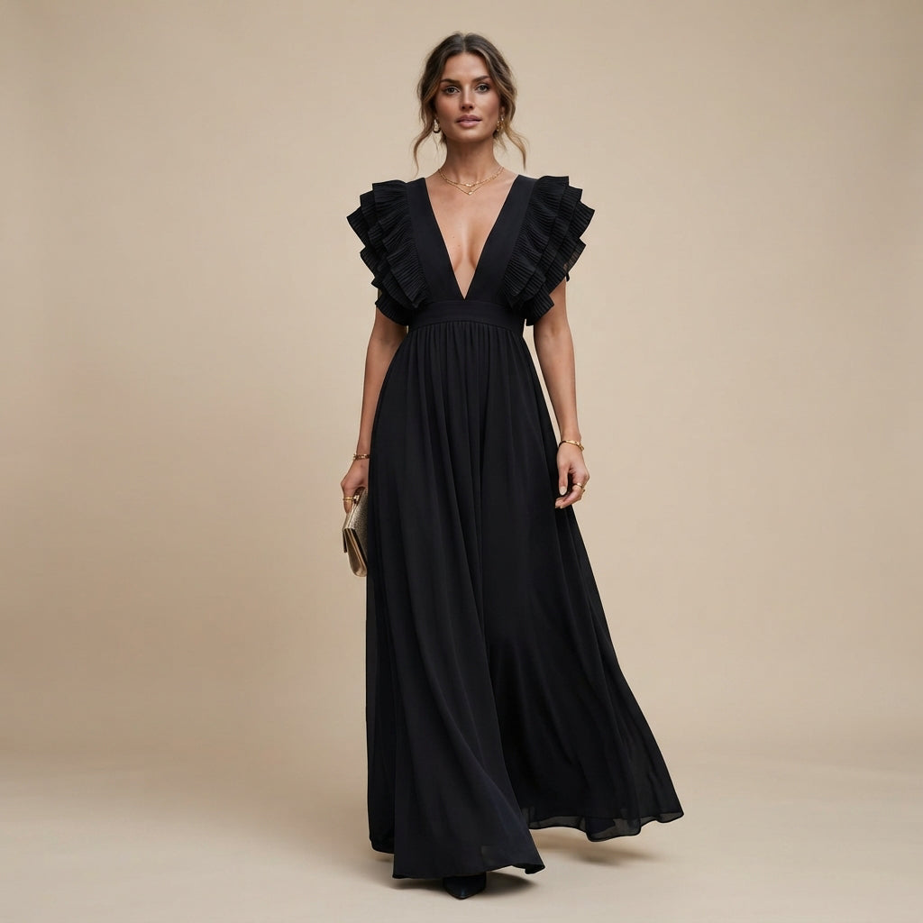 Zhallie - Elegantes Maxikleid mit Volantärmeln