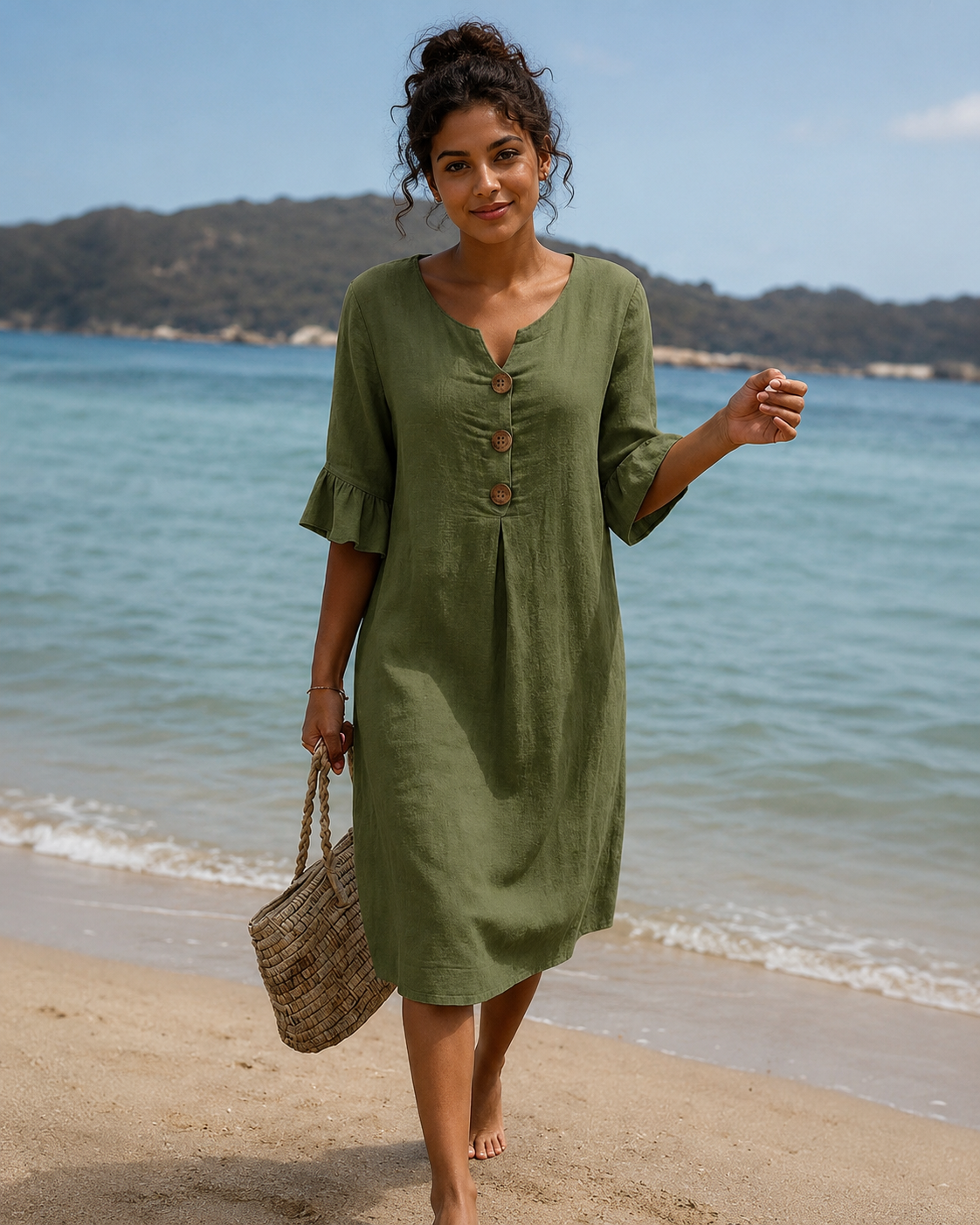 Éliane - Elegantes Kleid mit V-Halsausschnitt und Knopfdetails