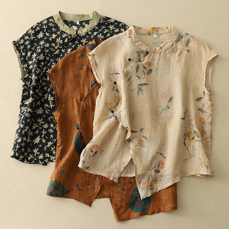 Diana - Ärmellose Bluse mit Blumenmotiv