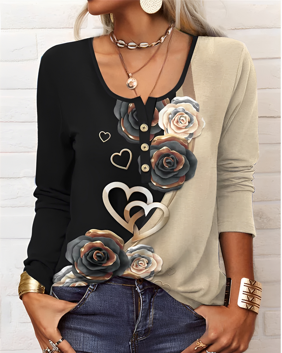 Alejandra - Modische Bluse mit halbem Knopfverschluss