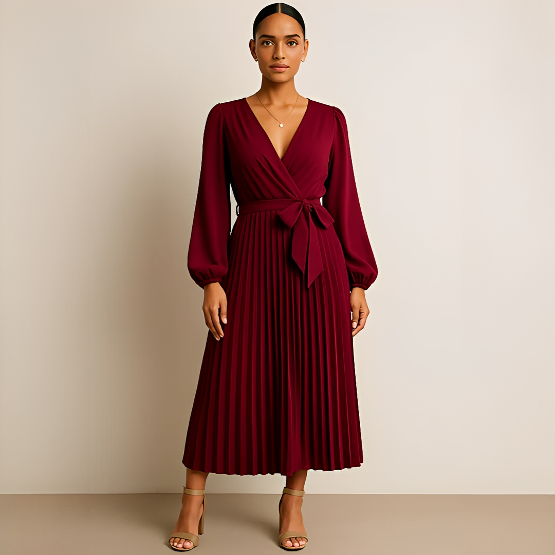 Naomi - Elegantes Kleid mit V-Ausschnitt und Drapierungen