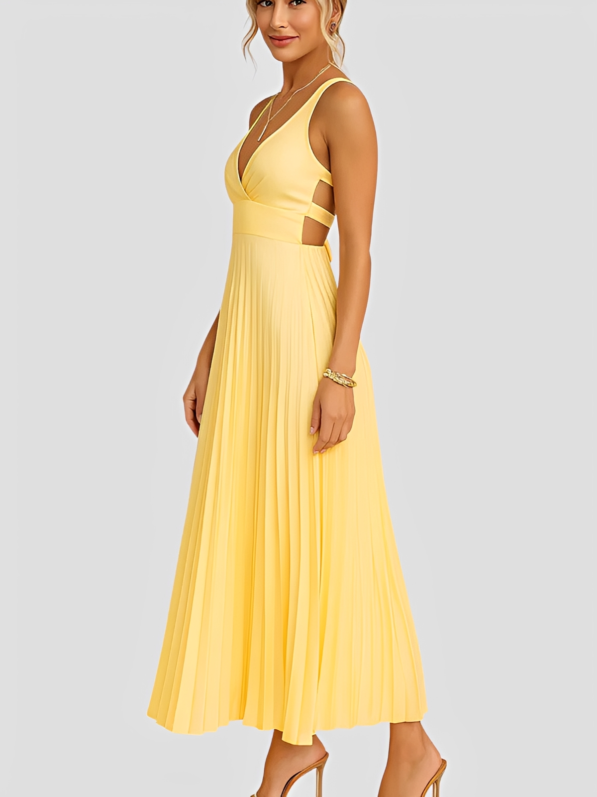 Anjanae - Elegantes Kleid mit V-Ausschnitt und Falten