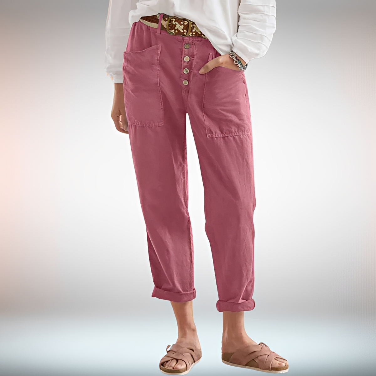 Rhonwen - Elegante, locker geschnittene Hose mit Knopfdetails