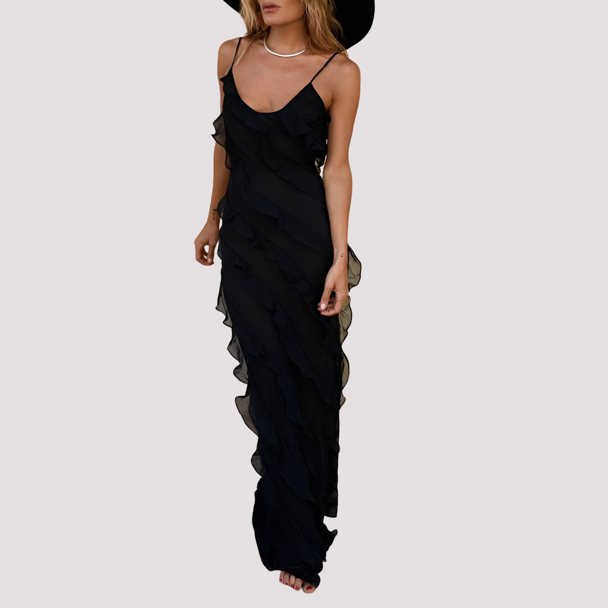 Micah - Elegantes langes Kleid mit Rüschen