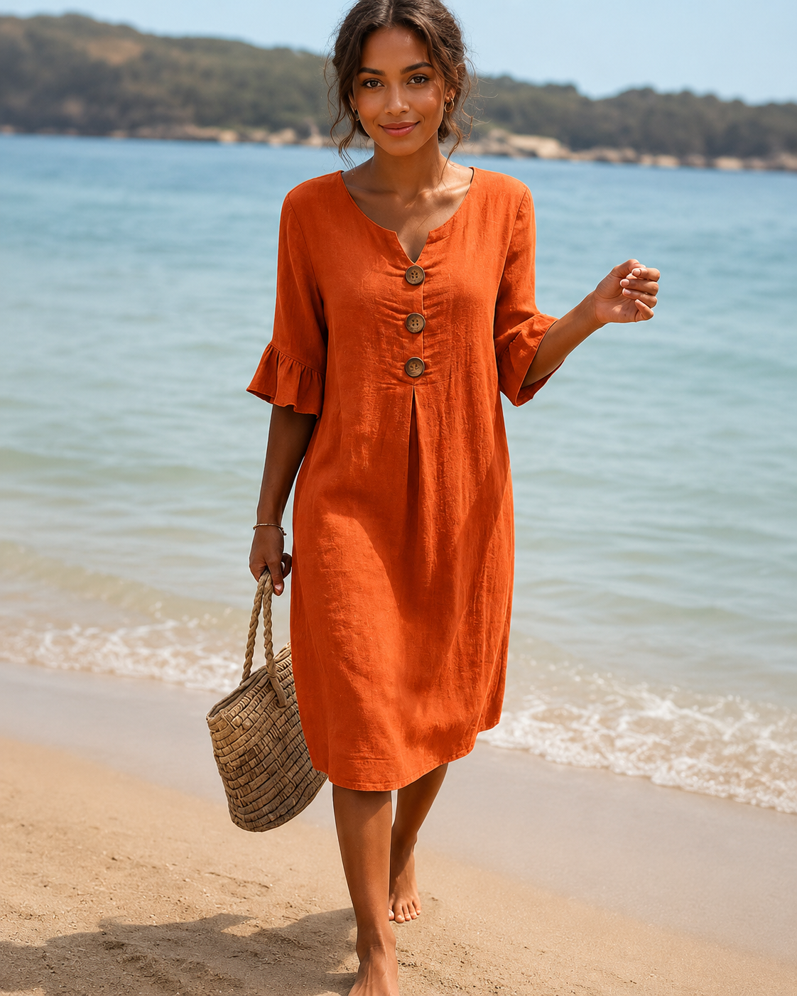 Éliane - Elegantes Kleid mit V-Halsausschnitt und Knopfdetails