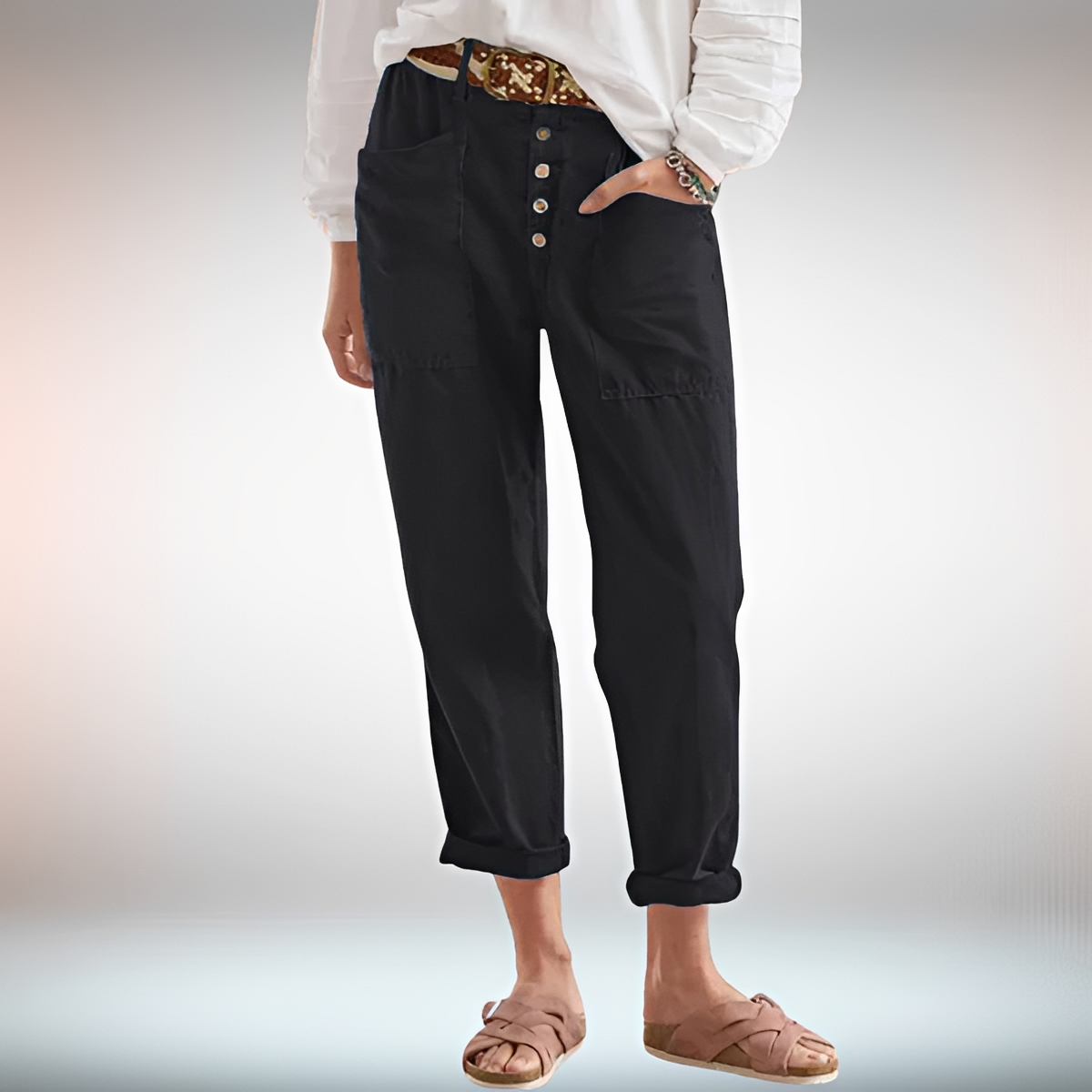 Rhonwen - Elegante, locker geschnittene Hose mit Knopfdetails