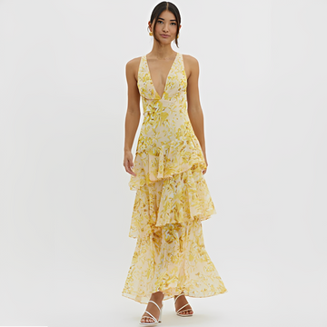 Faye - Elegantes Kleid mit leichtem Stoff, V-Ausschnitt und offenem Rücken