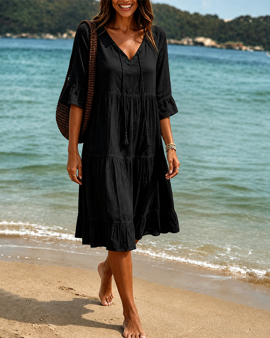 Lorraine - Elegantes Midikleid mit V-förmigem Ausschnitt