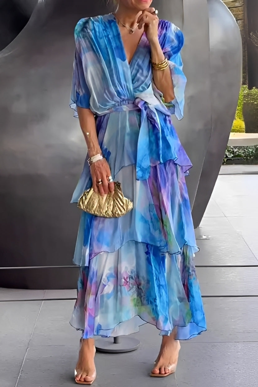 Jane - Florales, mehrlagiges Kleid mit V-Ausschnitt für Damen
