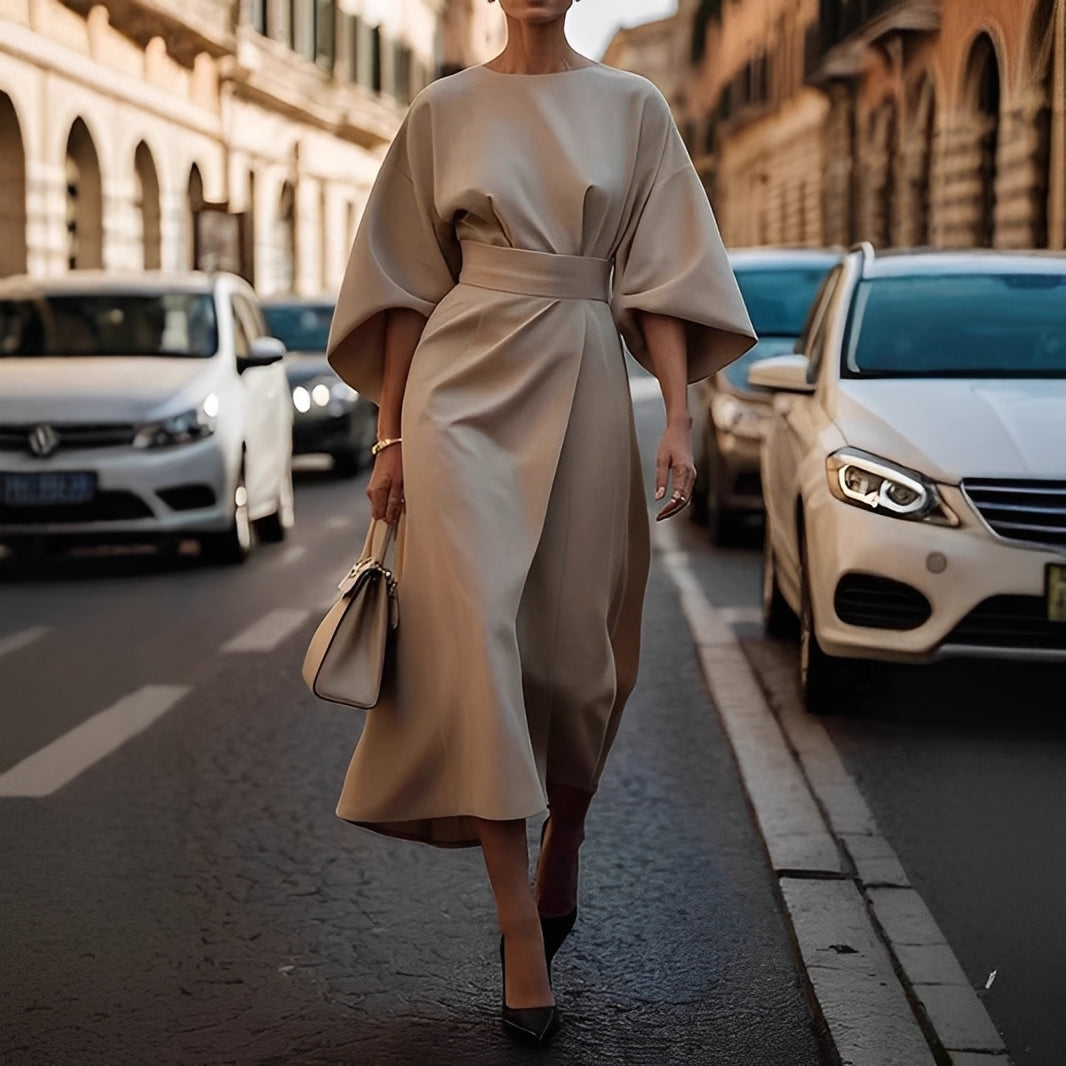 Élise - Elegantes Damenkleid mit Laternenärmeln und Gürtel