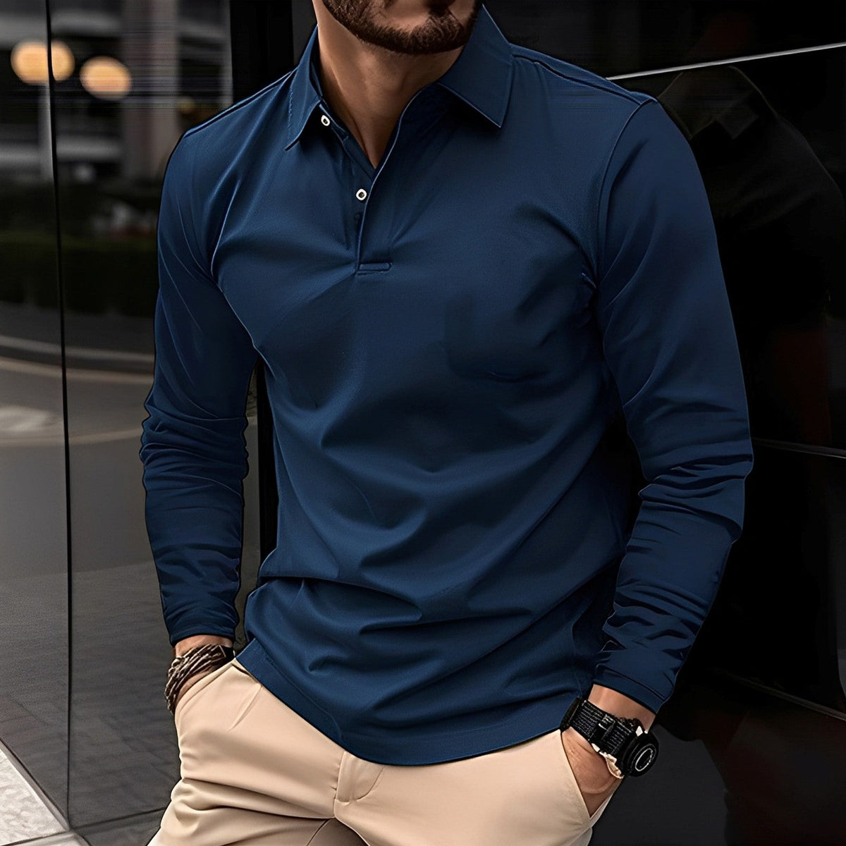 Deacon - Bequemes Langarm-Poloshirt für Herren