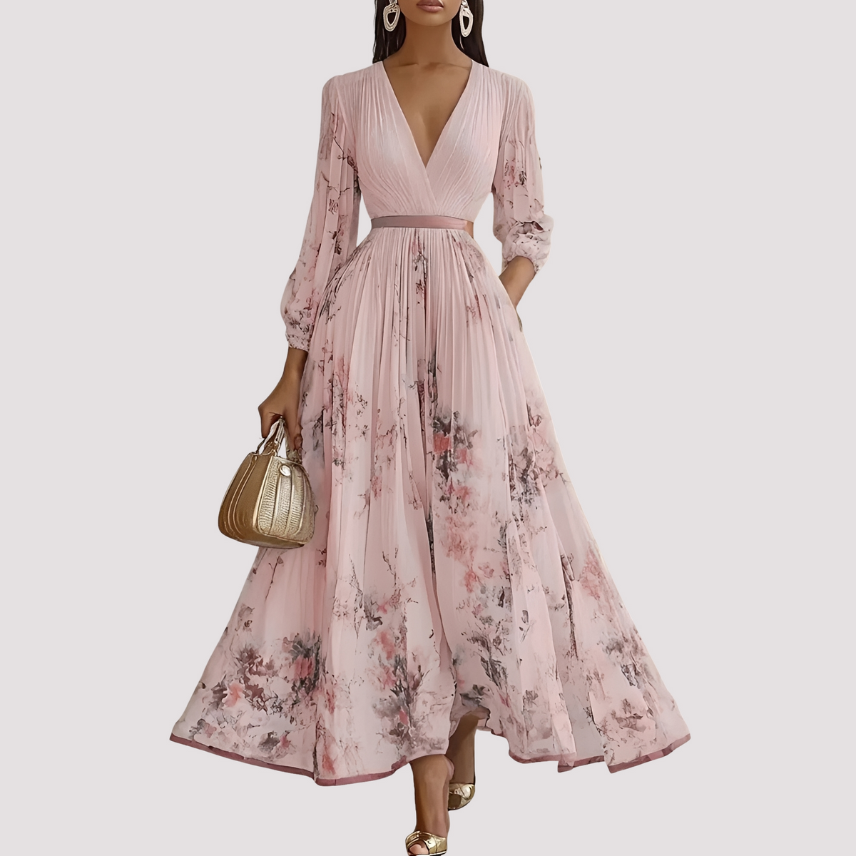 Leah - Midikleid mit floralem Design und langen Ärmeln