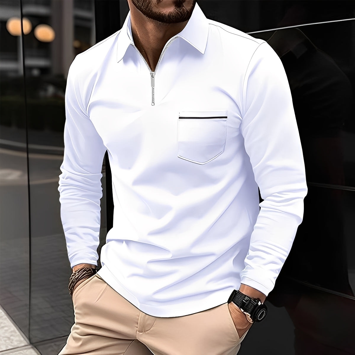 Florent - Langärmliges Herren-Polohemd mit Reißverschluss