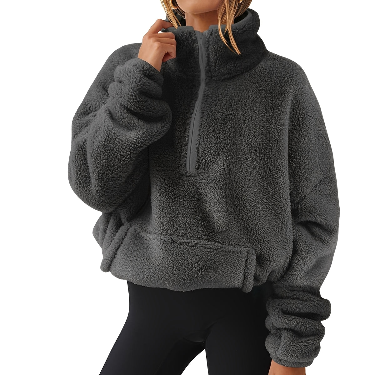 Tiffany - Warmer Samtpullover mit halbem Reißverschluss für Damen