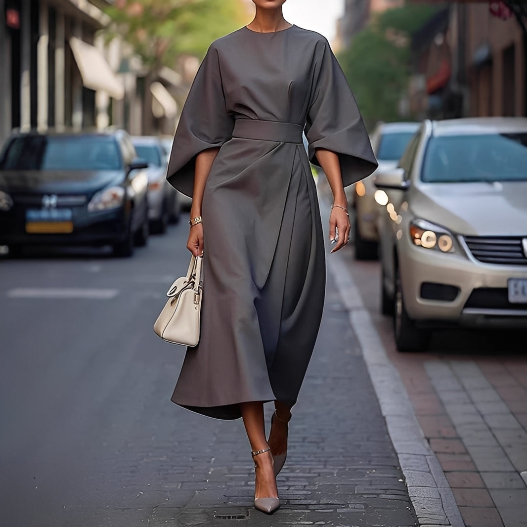 Élise - Elegantes Damenkleid mit Laternenärmeln und Gürtel