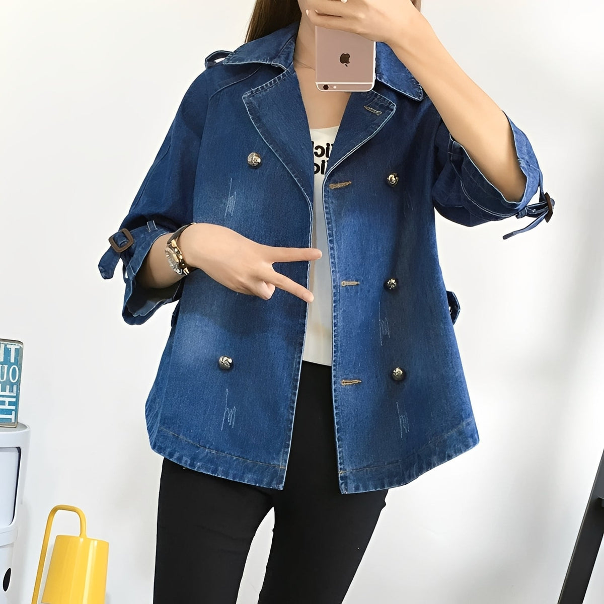 Faye - Eleganter Cape-Mantel im Denim-Look