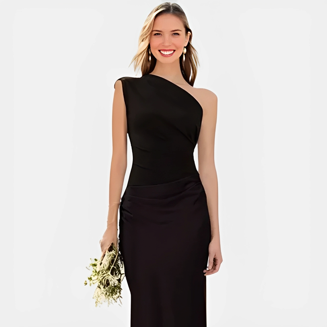 Tara – Schickes Kleid mit asymmetrischem Kragen und gerader Rock