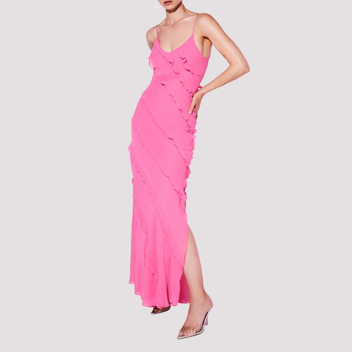 Micah - Elegantes langes Kleid mit Rüschen