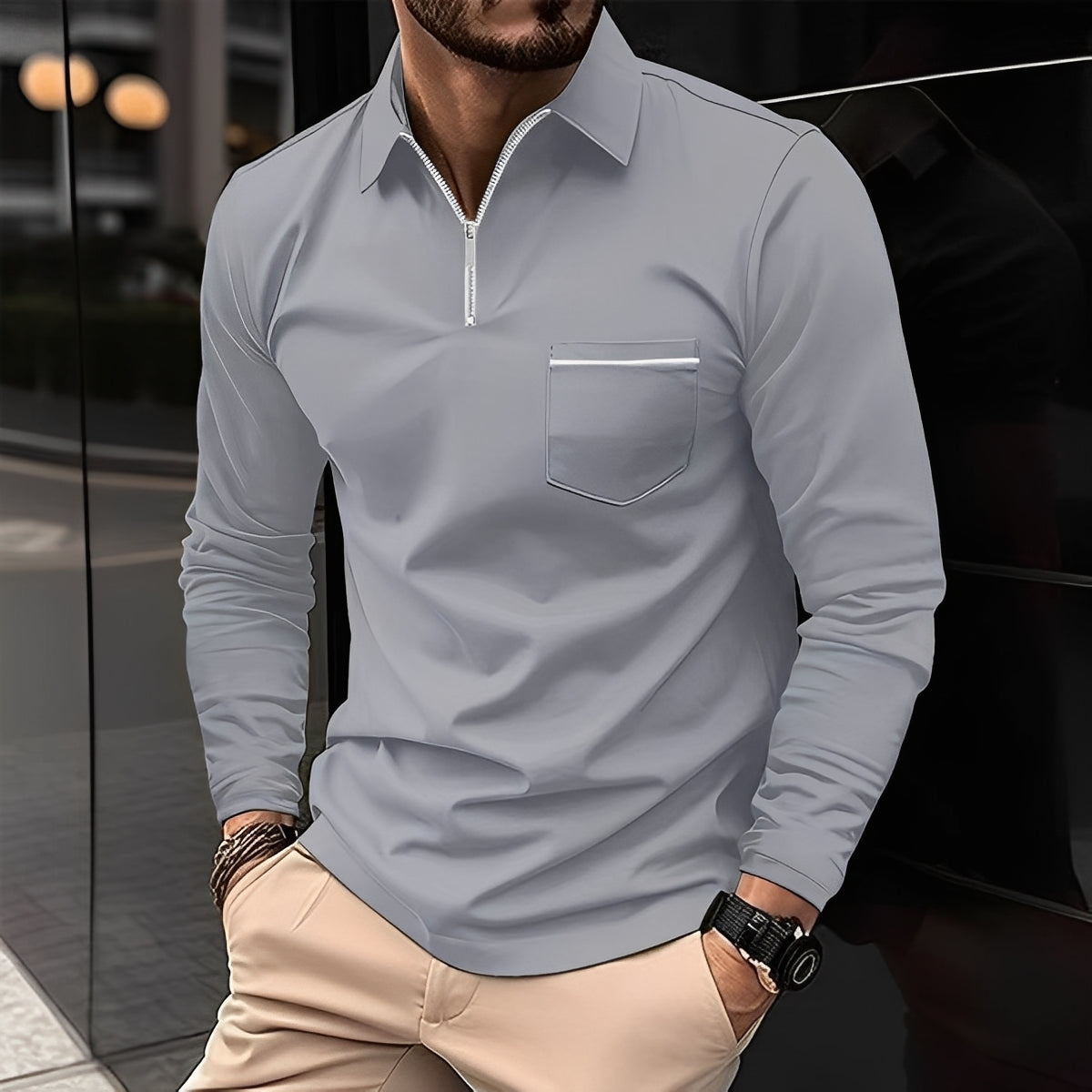 Florent - Langärmliges Herren-Polohemd mit Reißverschluss