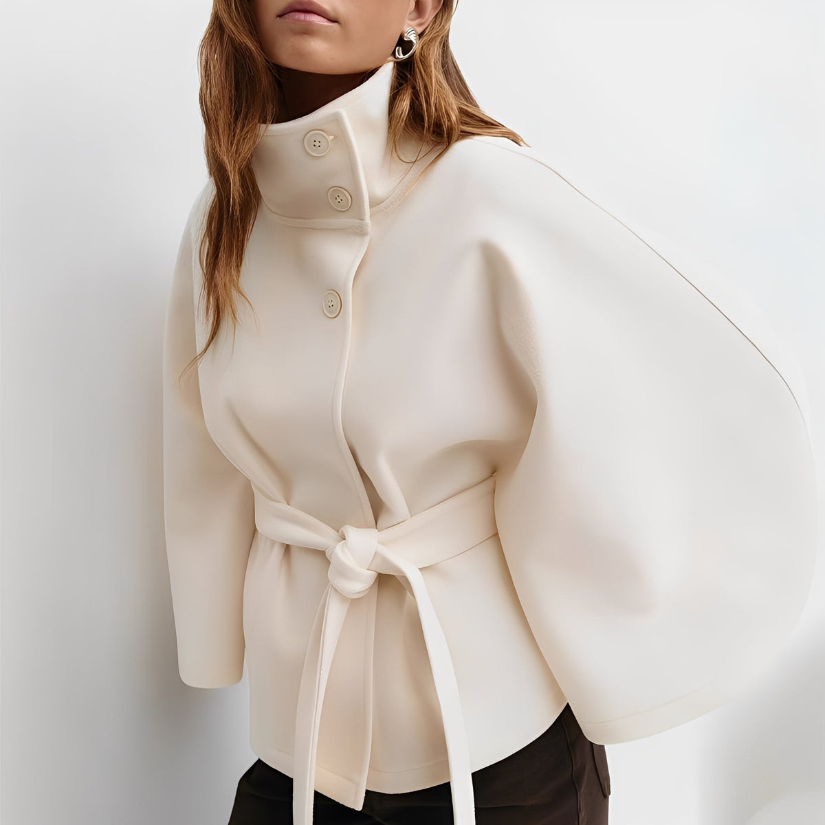 Carine - Damen-Wickeljacke mit hohem Kragen