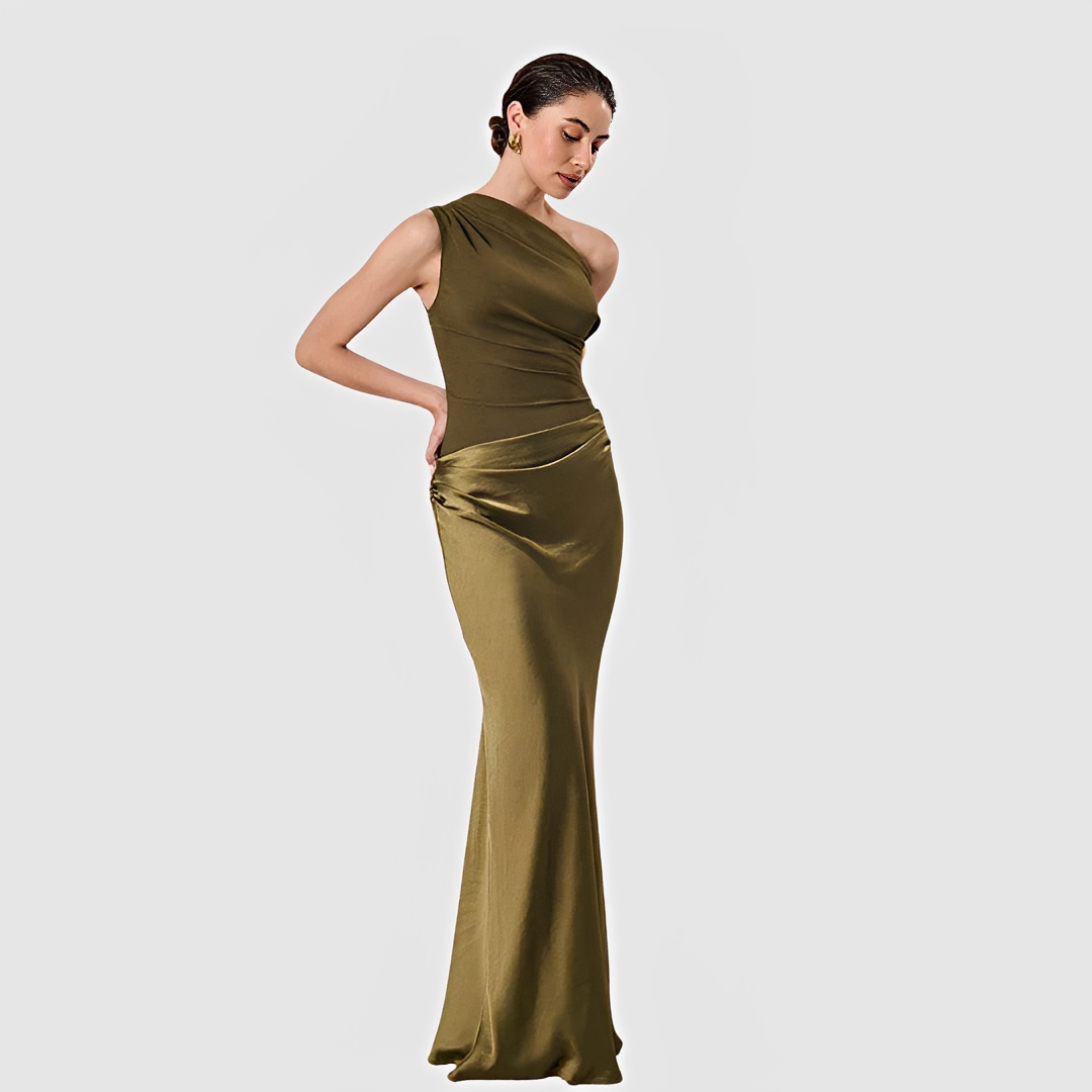 Tara – Schickes Kleid mit asymmetrischem Kragen und gerader Rock