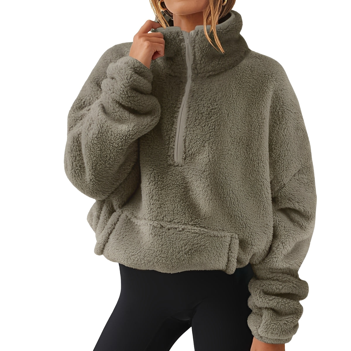 Tiffany - Warmer Samtpullover mit halbem Reißverschluss für Damen