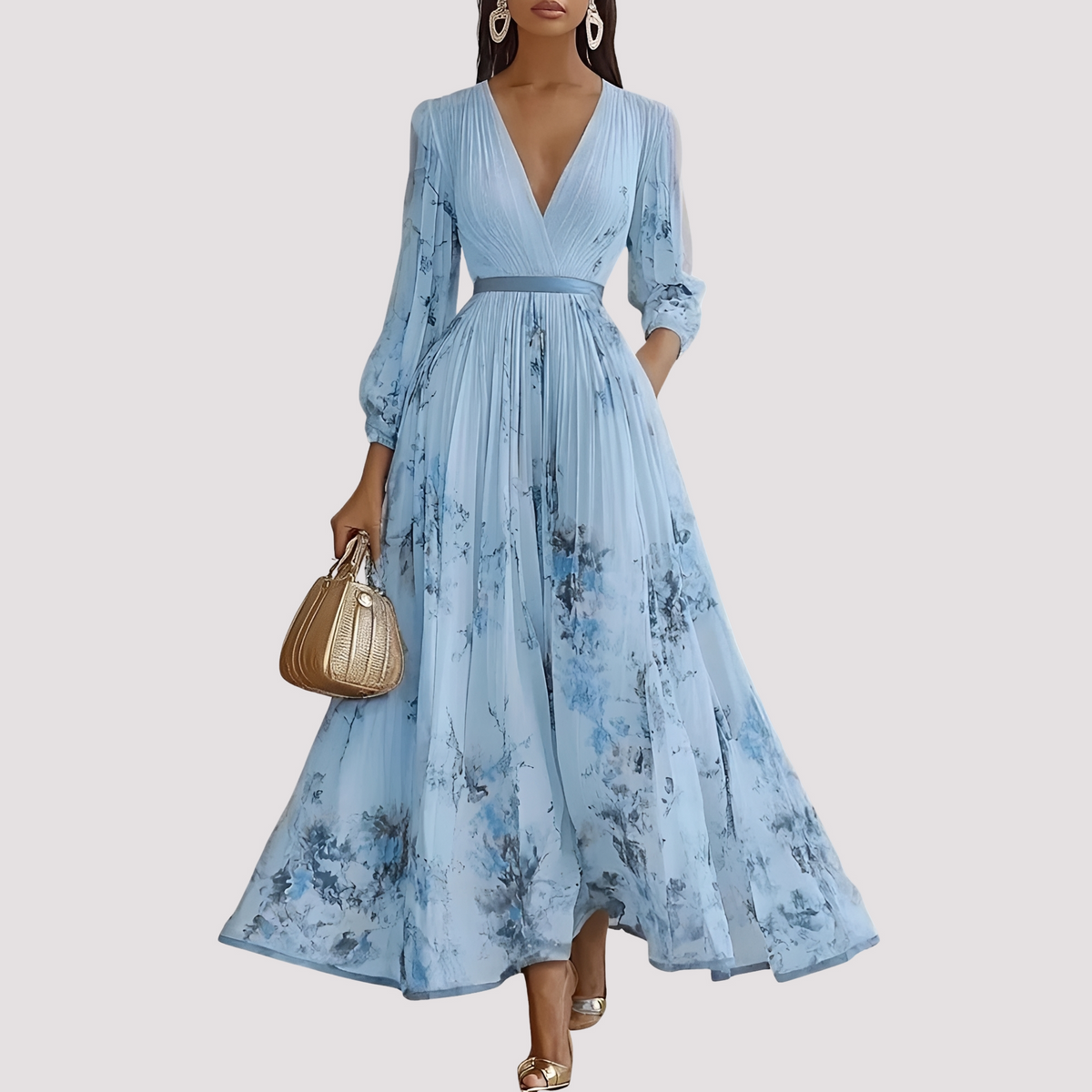 Leah - Midikleid mit floralem Design und langen Ärmeln