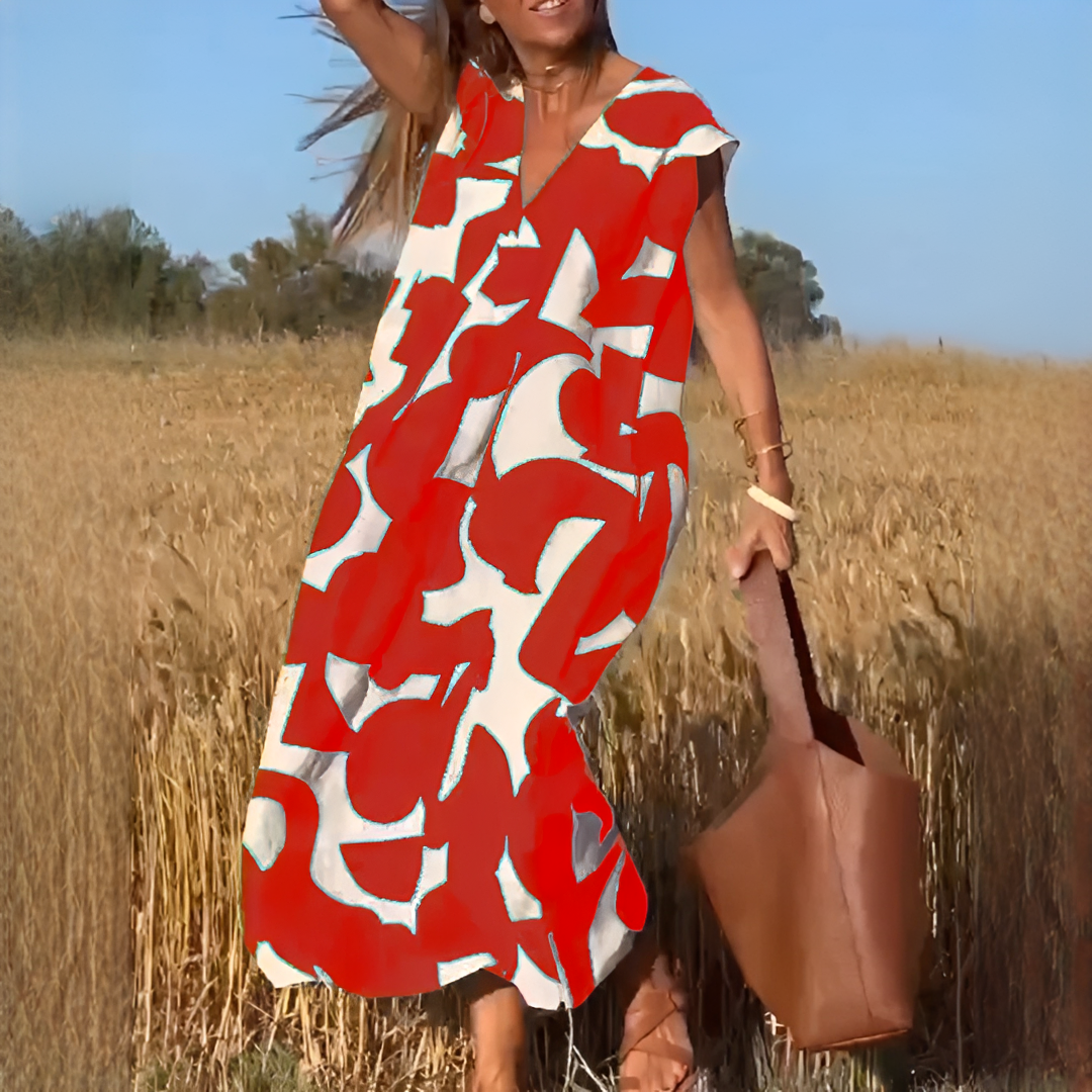 Vicky - Elegantes Kleid mit V-Ausschnitt und lockerer Passform