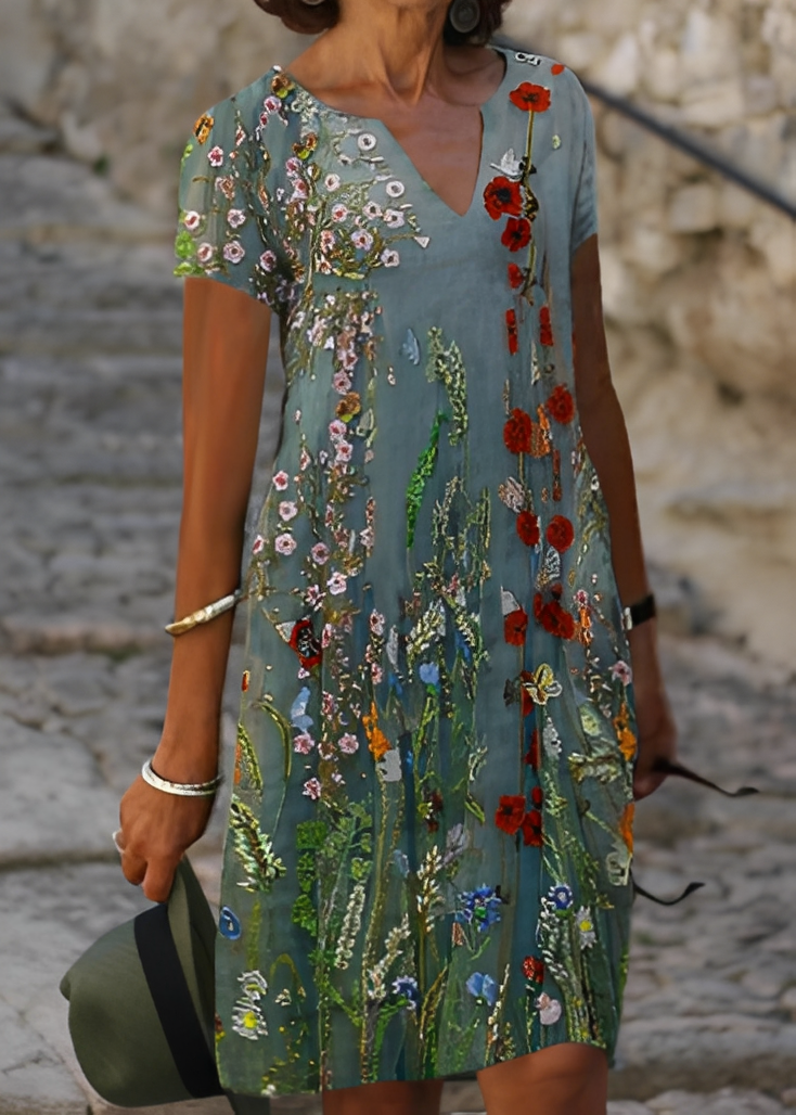 Kristina - Elegantes, blumiges Kurzarmkleid für Damen