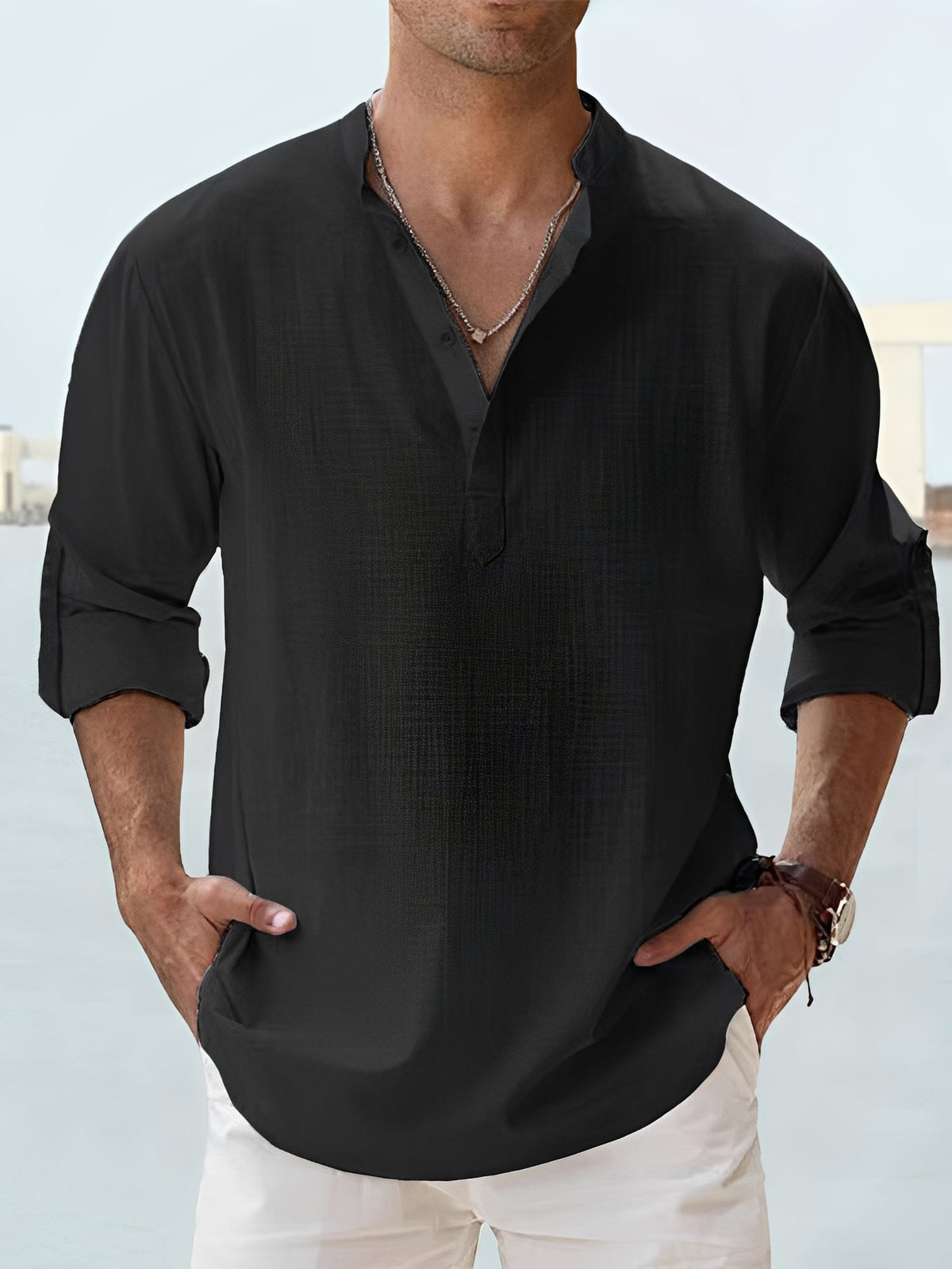Ronnie – Herren-Langarmhemd – optimal für warme Tage im lockeren Look