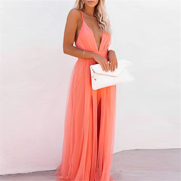 Samantha - Elegantes langes Kleid mit V-Ausschnitt für Damen