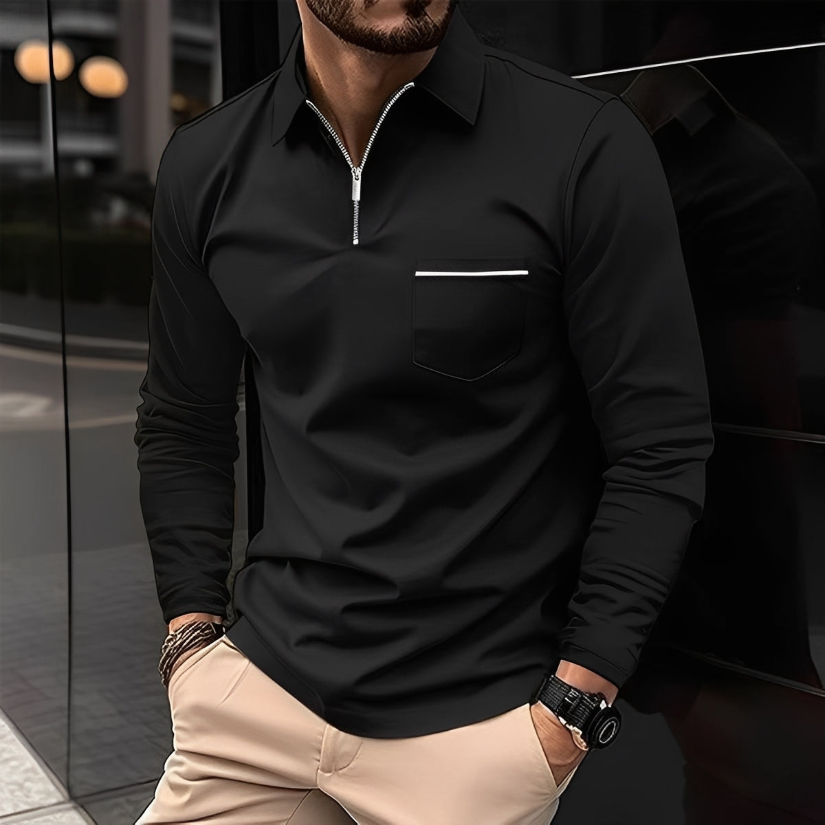 Florent - Langärmliges Herren-Polohemd mit Reißverschluss