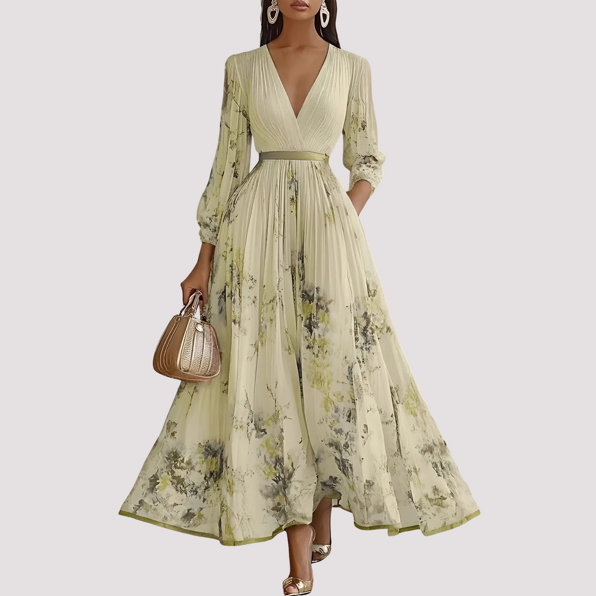 Leah - Midikleid mit floralem Design und langen Ärmeln