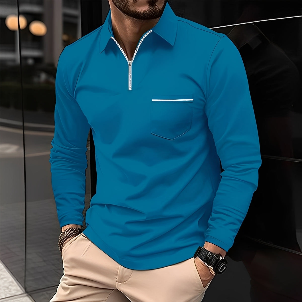 Florent - Langärmliges Herren-Polohemd mit Reißverschluss