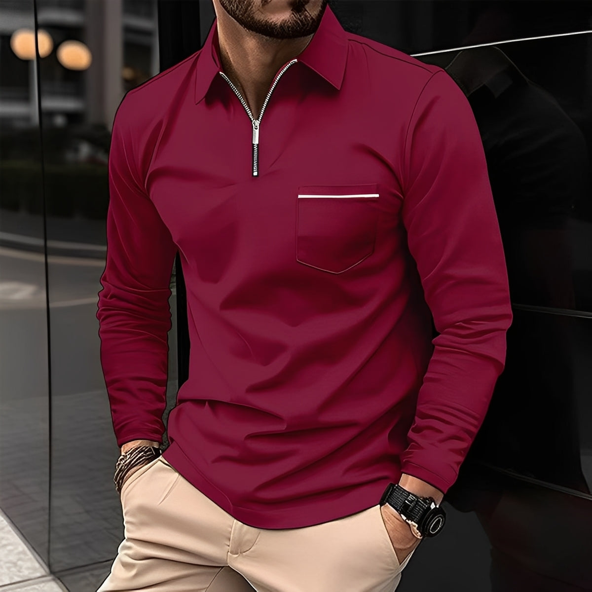 Florent - Langärmliges Herren-Polohemd mit Reißverschluss