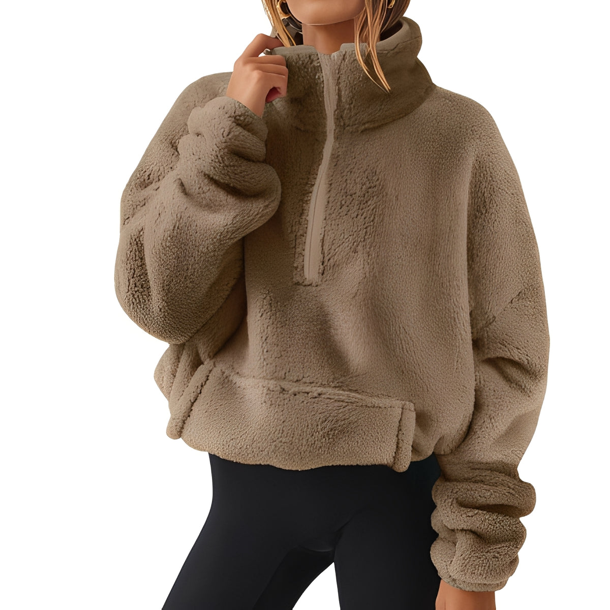 Tiffany - Warmer Samtpullover mit halbem Reißverschluss für Damen