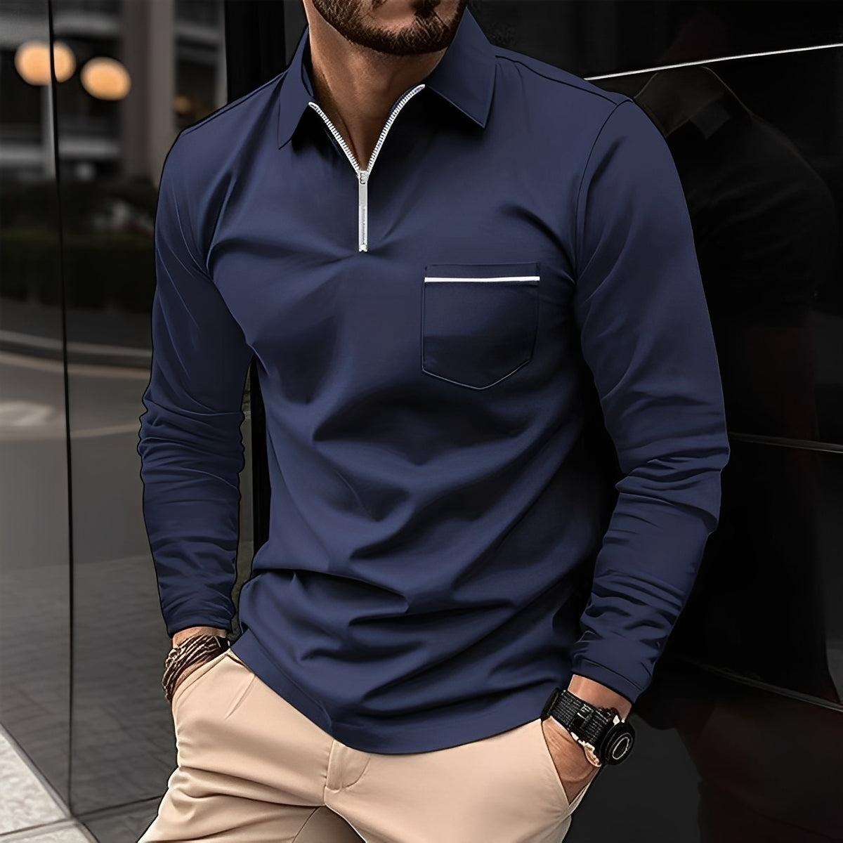 Florent - Langärmliges Herren-Polohemd mit Reißverschluss