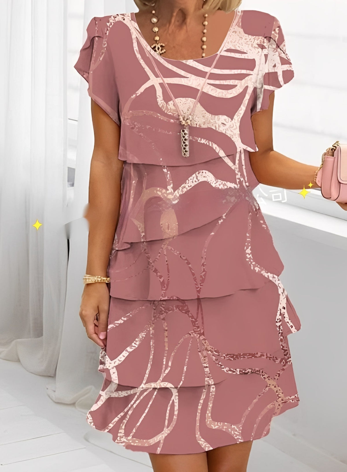 Caroline - Elegantes Damen-Rüschenkleid mit kurzen Ärmeln