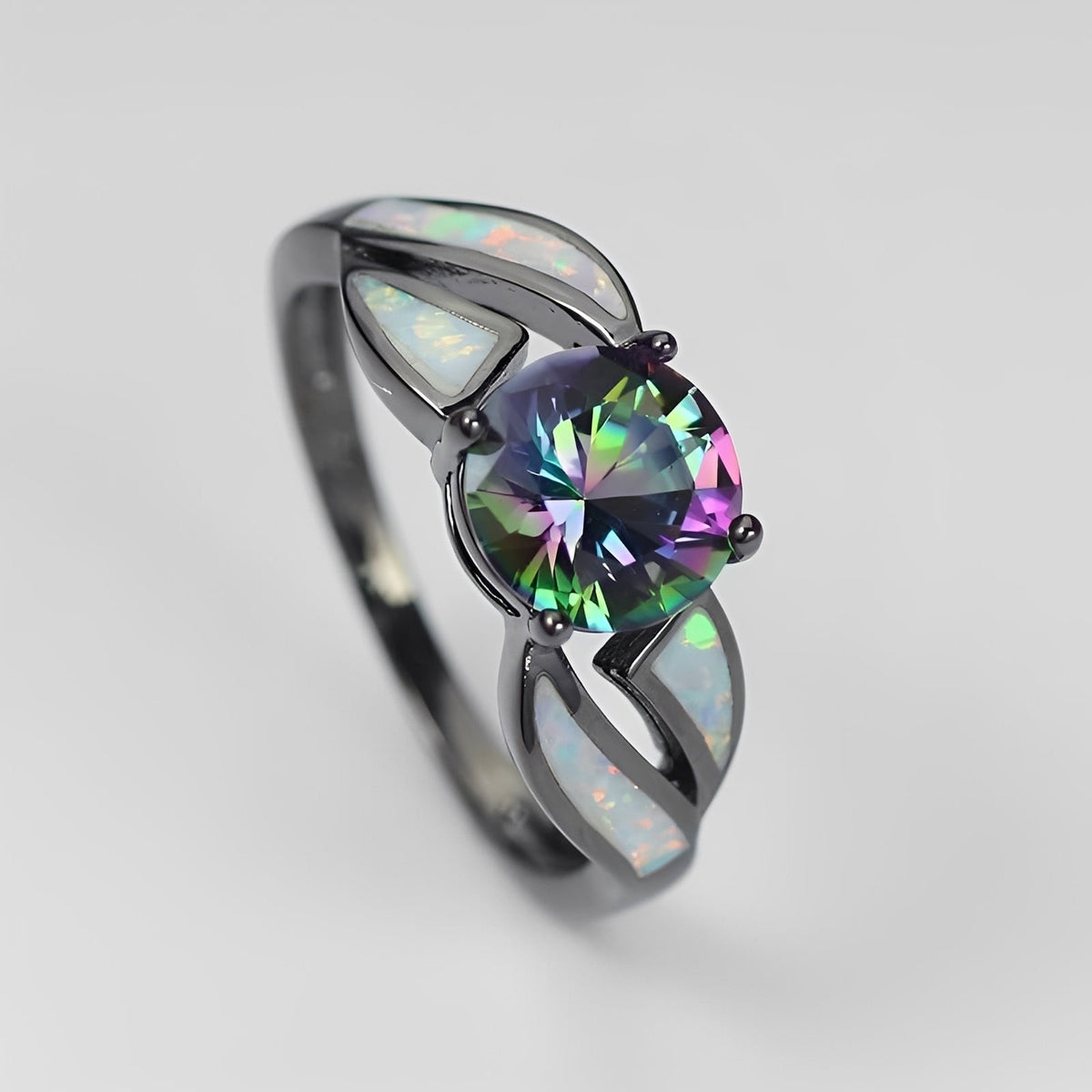Mirella – Regenbogenring mit Opal und Topas