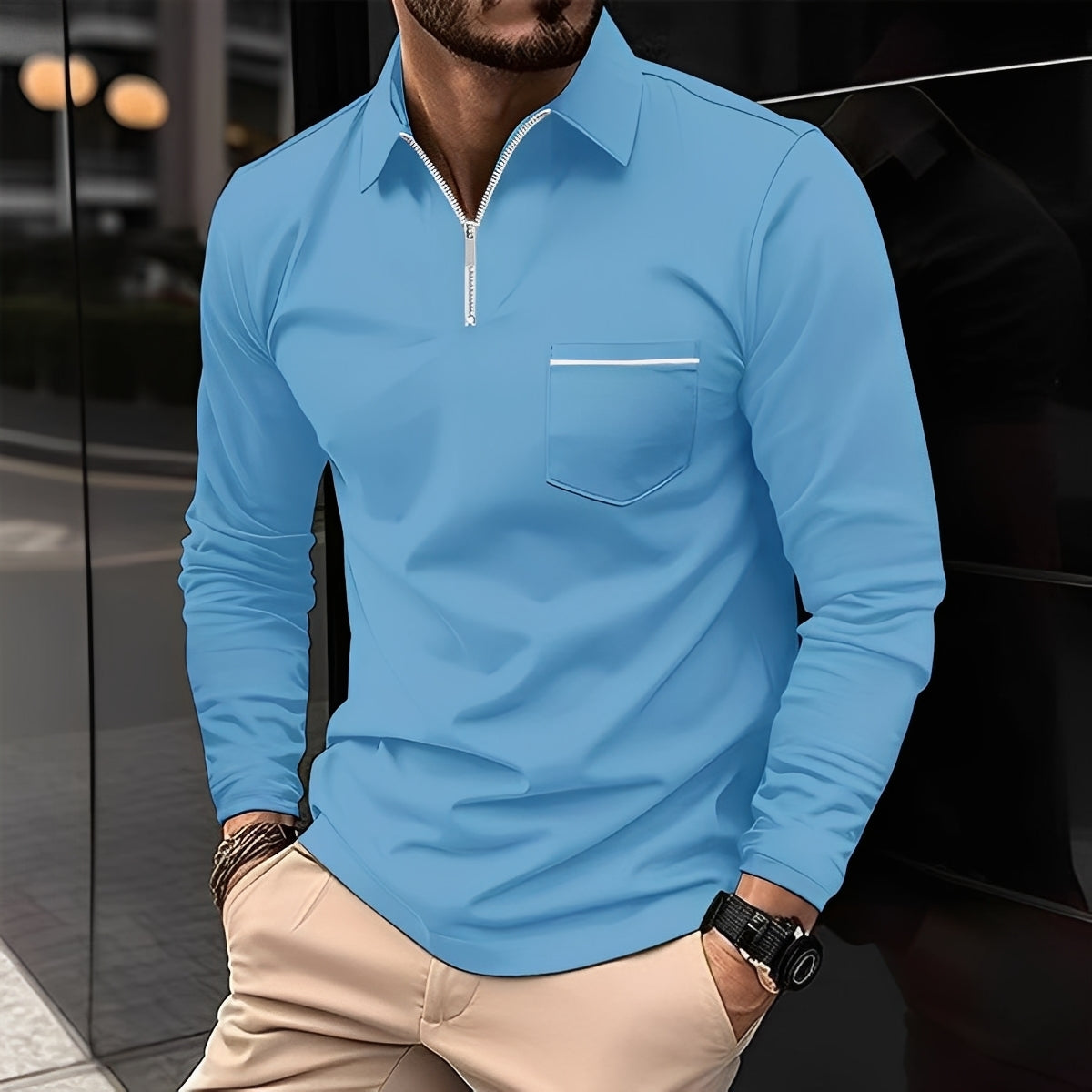 Florent - Langärmliges Herren-Polohemd mit Reißverschluss
