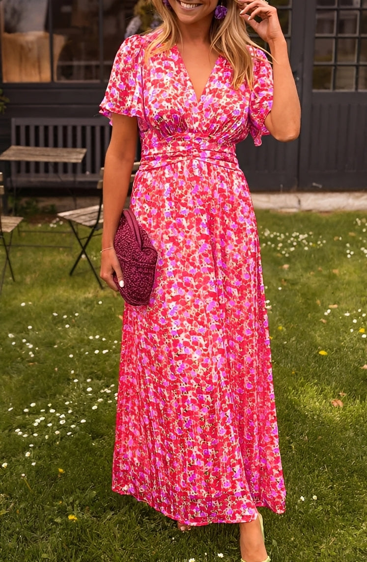 Rachel - Elegantes langes Kleid mit V-Ausschnitt für Damen