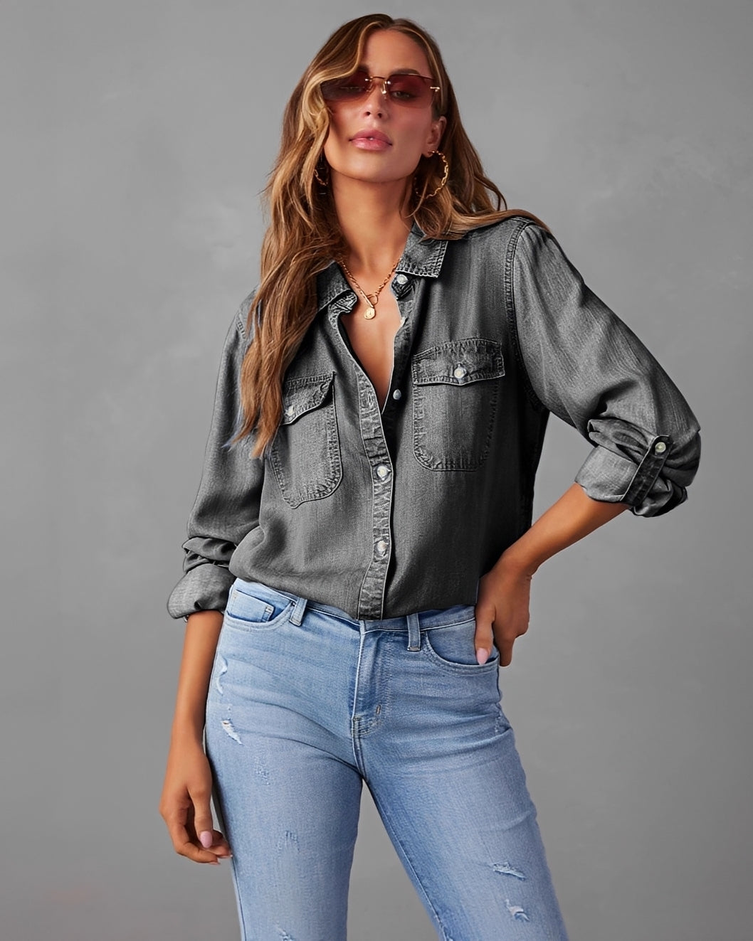 Rachel - Klassisches langärmeliges Jeanshemd für Damen