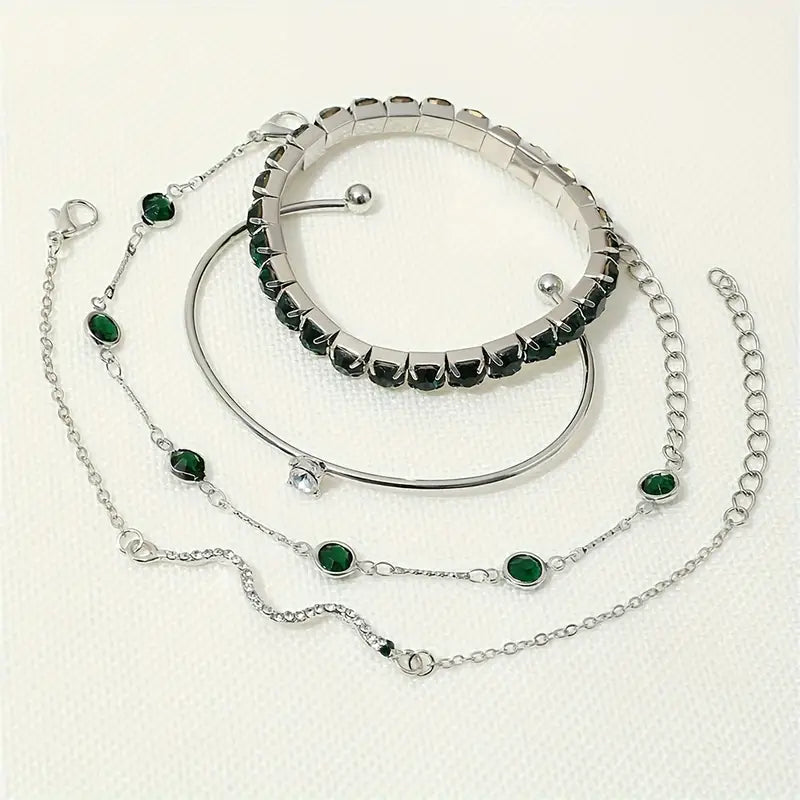 Camille – Stilvolles Armbandset mit grünen Steinen